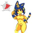  4:3 animal_crossing ankha_(animal_crossing) anthro breasts domestic_cat egyptian english_text felid feline felis female genitals mammal nintendo nipples nude pussy raised_tail shaved shaved_pussy solo standing text tod_d video_games 