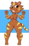  2020 3_toes 5_fingers absurd_res animal_crossing anthro areola bangle_(animal_crossing) breasts digital_media_(artwork) eyelashes felid female fingers freckles genitals grin hi_res looking_at_viewer mammal mehdrawings nintendo nipples nude pantherine pussy signature simple_background smile solo stripes thick_thighs tiger toes video_games wide_hips 