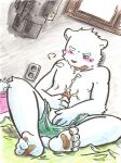  2011 anthro blush bodily_fluids clothing cum ejaculation fur genital_fluids hi_res jeck male mammal masturbation nipples penile penile_masturbation polar_bear sitting solo tongue tongue_out underwear ursid ursine white_body white_fur 