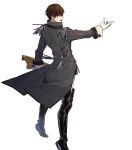  1boy alternate_costume back belt boots brown_eyes brown_hair epaulettes fire_emblem fire_emblem:_genealogy_of_the_holy_war fire_emblem_heroes full_body gloves highres official_art open_mouth quan_(fire_emblem) solo teeth teita transparent_background weapon 