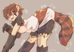  2020 5_fingers ailurid anthro breasts brown_hair chest_tuft clothing cute_fangs daiha female fingers fur grey_background hair mammal open_mouth pawpads red_panda short_hair simple_background solo surprise transformation tuft underwear 