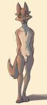  animal_genitalia anthro balls canid canine colored_sketch fox front_view full-length_portrait fully_sheathed genitals guide_lines hands_behind_back katlek looking_at_viewer male mammal nude orange_eyes paws pink_background portrait sheath simple_background skinny smile solo standing tan_sclera 