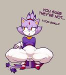 anthro biped blaze_the_cat breasts butt camel_toe clothed clothing digital_media_(artwork) domestic_cat felid feline felis female freepancakes fur hair hi_res mammal nipple_outline open_mouth purple_body purple_fur simple_background solo sonic_the_hedgehog_(series) text thick_thighs video_games yellow_eyes 