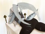  4:3 anthro fang_(gvh) female goodbye_volcano_high hair lying_on_bed pterosaur reptile scalie solo vadoop white_hair wings 