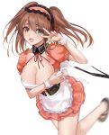  1girl apron asahina_mikuru blue_eyes blurry breasts brown_eyes covering covering_breasts highres large_breasts long_hair looking_at_viewer maid maid_apron maid_headdress mexifime mikuru_beam open_mouth orange_hair running solo suzumiya_haruhi_no_yuuutsu twintails 
