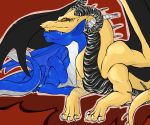  absurd_res blue_body blue_scales cuddling curved_horn cute_expression dragon duo female feral gold_scales grey_eyes hi_res horn male male/female nathugar nightingalelost scales scalie wings yellow_eyes 