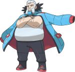  1boy arm_hair artist_request black_footwear black_pants blue_coat boots closed_mouth coat coat_on_shoulders crossed_arms facial_hair fat full_body fur-trimmed_coat fur_trim grey_eyes grey_hair gym_leader happy jewelry looking_at_viewer male_focus mustache necklace official_art pants pokemon pokemon_(game) pokemon_xy shiny shiny_clothes shirt short_hair sleeveless sleeveless_shirt smile solo standing transparent_background white_shirt wulfric_(pokemon) 