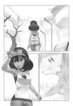  absurd_res ambiguous_gender canid canine comic digital_media_(artwork) duo female feral fur hi_res human jiffic lycanroc mammal midday_lycanroc monochrome nintendo park pok&eacute;mon pok&eacute;mon_(species) tree video_games 