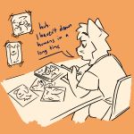  1:1 anthro bo_(thelivingtrashcan) chair clothed clothing dialogue domestic_cat drawing felid feline felis fully_clothed furniture humor male mammal pencil_(disambiguation) sitting solo table thelivingtrashcan 