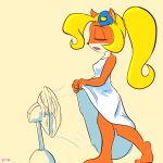  1:1 activision anthro bandicoot clothed clothing clothing_lift coco_bandicoot crash_bandicoot_(series) dress dress_lift ema_npr eyes_closed female hair hi_res mammal marsupial mechanical_fan ponytail relief solo video_games 