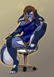 2020 4_toes 5_fingers anthro black_sclera brown_hair clothed clothing colored_sketch digital_media_(artwork) female fingers hair hi_res omesore sitting solo toes 