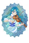  1girl aizen_(syoshiyuki) blue_dress blue_eyes blue_hair closed_mouth dress earrings floating_hair fur-trimmed_sleeves fur_trim go!_princess_precure hair_tubes highres holding holding_instrument instrument jewelry kaidou_minami long_hair looking_at_viewer music playing_instrument precure shiny shiny_hair short_sleeves simple_background solo standing very_long_hair violin white_background wrist_cuffs 