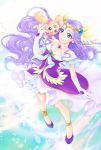  1girl aizen_(syoshiyuki) anklet blue_eyes choker circlet collarbone cure_earth dress earrings elbow_gloves full_body gloves healin&#039;_good_precure heart highres jewelry latte_(precure) long_hair parted_lips precure pumps purple_dress purple_footwear purple_hair shiny shiny_hair short_dress solo thighlet very_long_hair white_background white_choker white_gloves 