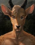  2020 antelope black_nose blue_eyes bovid day detailed_background digital_media_(artwork) fur headshot_portrait mammal outside portrait rhyu sky tan_body tan_fur 