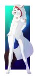 absurd_res anthro arctic_fox biped blue_eyes breasts canid canine deazea_(artist) digital_media_(artwork) female fox fur genitals hair hi_res highlights_(coloring) looking_at_viewer mammal nipples nude pose pussy samantha_erick simple_background solo tattoo white_body white_fur 