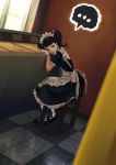  ... 1girl apron bangs black_footwear black_hair black_shirt black_skirt blunt_bangs brown_eyes frilled_apron frilled_skirt frills full_body highres indoors kawakami_sadayo leaning_forward long_hair long_skirt maid maid_headdress mary_janes persona persona_5 shirt shoes short_sleeves sitting skirt solo twintails vanink white_apron white_legwear 