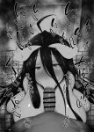  1boy 1girl :&gt;= albedo bangs bar_censor blush breasts censored eyebrows_visible_through_hair fellatio from_above greyscale hair_between_eyes heart hetero horns indoors kurotama large_breasts long_hair looking_at_penis monochrome nose_bubble oral overlord_(maruyama) pointless_censoring pov sidelocks solo_focus sound_effects squatting tile_floor tiles toilet 