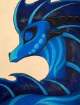  2020 blue_eyes dragon female feral headshot_portrait horn plaguedogs123 portrait spines traditional_media_(artwork) 