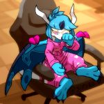  blitzdrachin blue_hair chair claws conditional_dnp dragon eyewear female female_(lore) furniture glasses hair horn pijama red_eyes semi-anthro sifyro tired wings 