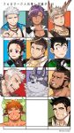  6+boys animal_ears antlers bandaid bandaid_on_face bangs bear_boy beard black_eyes black_hair blue_eyes blush brown_hair chain character_request chest cigarette cyphers damian_doyle_(cyphers) dragon_ball dragon_ball_z extra_ears facial_hair fangs forehead_jewel forked_eyebrows furry glowing_horns gondom green_eyes grey_fur grin gyakuten_saiban halo highres horns itonokogiri_keisuke kamado_tanjirou kimetsu_no_yaiba male_focus multiple_boys muscle native_american older pectorals purple_hair reindeer_antlers scar silver_hair six_fanarts_challenge sketch smile smoking son_gohan stubble thick_eyebrows tight tokyo_houkago_summoners toned toned_male upper_body wakan_tanka white_hair yellow_eyes zabaniya_(tokyo_houkago_summoners) 