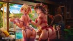  2girls animal animal_ears bra braids cat catgirl mwwhxl original panties ponytail stockings tail underwear waifu2x 