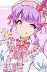  1girl ceros close-up dated finger_to_cheek happy_birthday head_tilt highres manaka_non pretty_(series) pripara purple_eyes purple_hair side_ponytail solo 