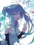  1girl absurdres arm_tattoo birthday blue_eyes blue_hair happy_birthday hatsune_miku hatsune_miku_(vocaloid4)_(chinese) highres looking_to_the_side megu_(pixiv9460065) open_mouth solo tattoo twintails vocaloid 