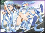  beach blue_eyes blue_hair border bracelet ikamusume inu_(aerodog) jewelry long_hair shinryaku!_ikamusume solo tentacle_hair tentacles very_long_hair 