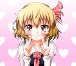  blonde_hair fang fingersmile heart heart-shaped_pupils nekotama_shun red_eyes rumia short_hair smile solo symbol-shaped_pupils touhou 