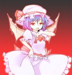  bat_wings blood blue_hair hat ippongui licking red_eyes remilia_scarlet short_hair solo tongue touhou wings 