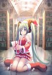  aqua_hair bad_id bad_pixiv_id boots cover cover_page detached_sleeves gift hat hatsune_miku headphones headset holding holding_gift library long_hair majires! necktie santa_costume santa_hat shirakaba skirt smile solo twintails very_long_hair vocaloid 