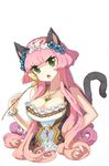  animal_ears breasts cat_ears cleavage dress green_eyes jewelry large_breasts long_hair necklace original pink_hair solo tail taruk 