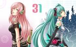  black_dog_(amkchoi) blue_eyes detached_sleeves elbow_gloves gloves green_eyes green_hair hatsune_miku hatsune_miku_(append) highres long_hair megurine_luka multiple_girls necktie pink_hair twintails very_long_hair vocaloid vocaloid_append wallpaper 