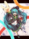  aqua_eyes aqua_hair casual hatsune_miku long_hair smile solo tom_(drpow) twintails v very_long_hair vocaloid 