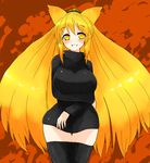  blonde_hair breasts han_(jackpot) highres large_breasts long_hair nine-tails-san original solo thighhighs yellow_eyes 