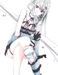  asymmetrical_clothes asymmetrical_hair bandages braid breasts flower gloves hair_flower hair_ornament kaine_(nier) kmikan lingerie medium_breasts negligee nier nier_(series) silver_hair solo underwear 