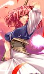  breasts hair_bobbles hair_ornament highres large_breasts onozuka_komachi red_eyes red_hair short_hair solo symbol-shaped_pupils text_in_eyes touhou translated tro two_side_up 