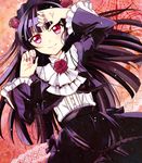  bad_id bad_pixiv_id black_hair blush dress flower gokou_ruri gothic_lolita hair_ornament lolita_fashion long_hair mole mole_under_eye ore_no_imouto_ga_konna_ni_kawaii_wake_ga_nai pink_eyes puchiko_(1215) purple_flower purple_rose rose smile solo 