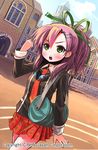  collection_king copyright_request green_eyes headphones patricia_(stylish_marunage) pink_hair school_uniform short_hair solo 