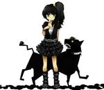  alternate_costume alternate_hairstyle belt black_eyes black_hair blue_eyes boots bracelet creature darkness dog frilled_skirt frills jewelry long_hair monster morina_nao original side_ponytail skirt solo yami_shoujo 