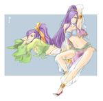  anklet armlet barefoot bikini_top bow dancer dual_persona faris_scherwiz final_fantasy final_fantasy_v frown green_eyes hair_bow hair_ornament jewelry loincloth long_hair midriff mystic_knight ponytail purple_hair see-through toutoumi vest 