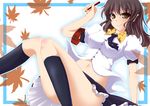  brown_eyes brown_hair hat highres looking_at_viewer midriff navel negamaro pointy_ears shameimaru_aya short_hair socks solo touhou 