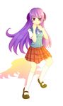  absurdres bad_id bad_pixiv_id fighting_stance hanyuu highres higurashi_no_naku_koro_ni horns hoshikuzu_yarou long_hair plaid pose purple_eyes purple_hair shadow solo 