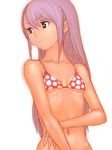  bikini flat_chest frown fumio_(rsqkr) long_hair looking_away navel original polka_dot polka_dot_bikini polka_dot_swimsuit purple_hair solo swimsuit 