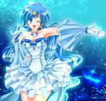  bikuto_ryuu blue_eyes blue_hair dress earrings gloves hair_ornament hairclip houshou_hanon jewelry mermaid_melody_pichi_pichi_pitch microphone one_eye_closed solo star star_hair_ornament 