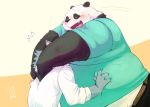  2018 anthro bear belly blush canine clothing duo eyes_closed hug humanoid_hands male mammal overweight overweight_male panda pants shirt simple_background totemoii_029 
