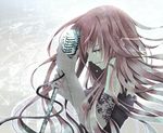  aonoe aqua_eyes bad_id bad_pixiv_id dress elbow_gloves fishnets gloves long_hair megurine_luka microphone microphone_stand pink_hair solo tears vintage_microphone vocaloid 