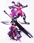  1girl anchor black_hair breasts cattleya chain chousokabe_motochika_(sengoku_basara) crossover eyepatch figure glasses huge_breasts huge_weapon mature pirate ponytail purple queen's_blade revoltech sengoku_basara silver_hair spiked_hair sword third-party_edit weapon 