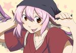  animal_ears brown_eyes clothes_grab face hiseki_(tknkkm) mystia_lorelei okamisty pink_hair short_hair short_sleeves solo star tasuki touhou 