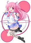  angel_beats! ankle_lace-up bad_id bad_pixiv_id cross-laced_footwear demon_tail fang one_eye_closed panties pink_eyes pink_hair school_uniform serafuku solo tail taira_takehiro thigh_strap underwear white_panties yui_(angel_beats!) 